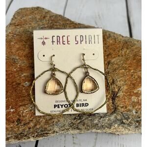 Peyote Bird Sterling Brass Tangerine Quartz Hoops J058